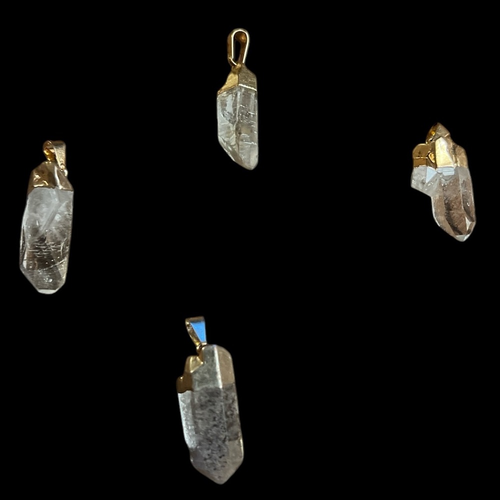 Handmade Clear Quartz Crystal Pendants Gold Tone Hardware electro form